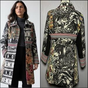 Vintage Tapestry Coat Patchwork 90's LARGE Western Tribal Floral Peacoat Small